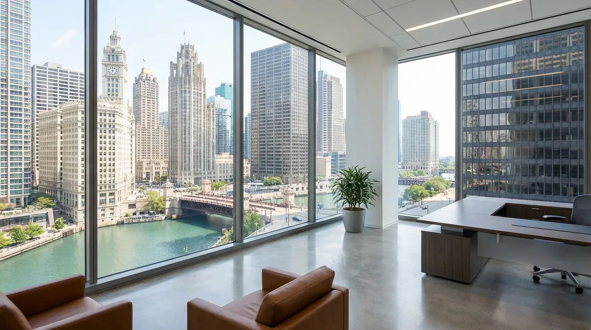 Wnętrze biurowca przy rzece Chicago — lokal referencyjny zespołu